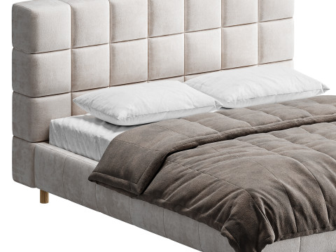 White-velvet-minimalist-bed Modelo 3D