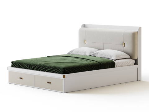 White Wooden Luxury Leather Upholstered Bed 3D मॉडल