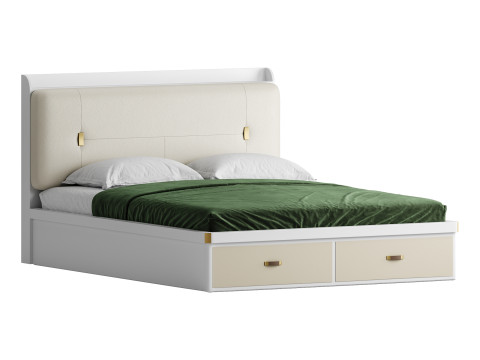 White Wooden Luxury Leather Upholstered Bed 3D मॉडल