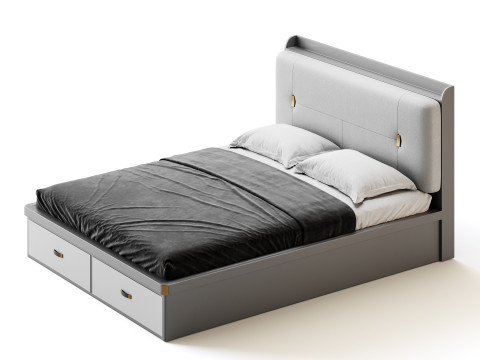 White Wooden Luxury Leather Upholstered Bed 3D मॉडल