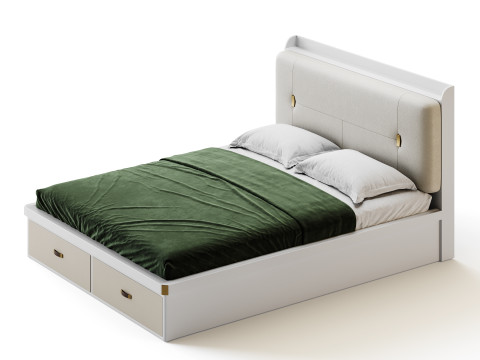 White Wooden Luxury Leather Upholstered Bed 3D मॉडल