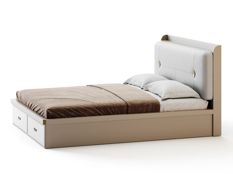 White Wooden Luxury Leather Upholstered Bed 3D मॉडल