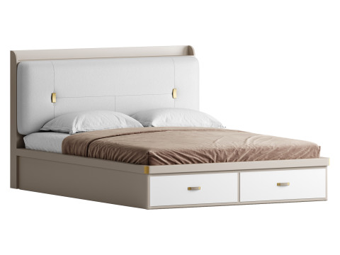 White Wooden Luxury Leather Upholstered Bed 3D मॉडल