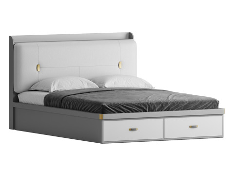 White Wooden Luxury Leather Upholstered Bed 3D मॉडल