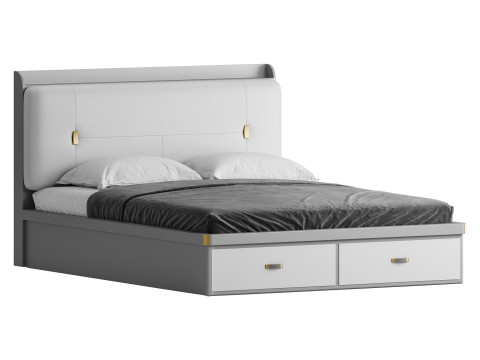 White Wooden Luxury Leather Upholstered Bed 3D मॉडल