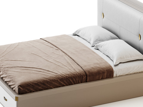 White Wooden Luxury Leather Upholstered Bed 3D मॉडल