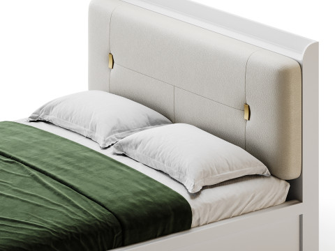 White Wooden Luxury Leather Upholstered Bed 3D मॉडल