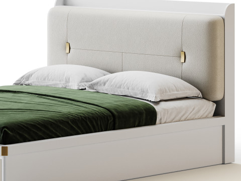 White Wooden Luxury Leather Upholstered Bed 3D मॉडल
