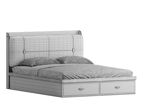 White Wooden Luxury Leather Upholstered Bed 3D मॉडल