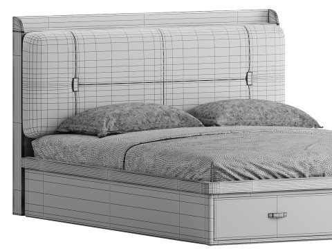 White Wooden Luxury Leather Upholstered Bed 3D मॉडल