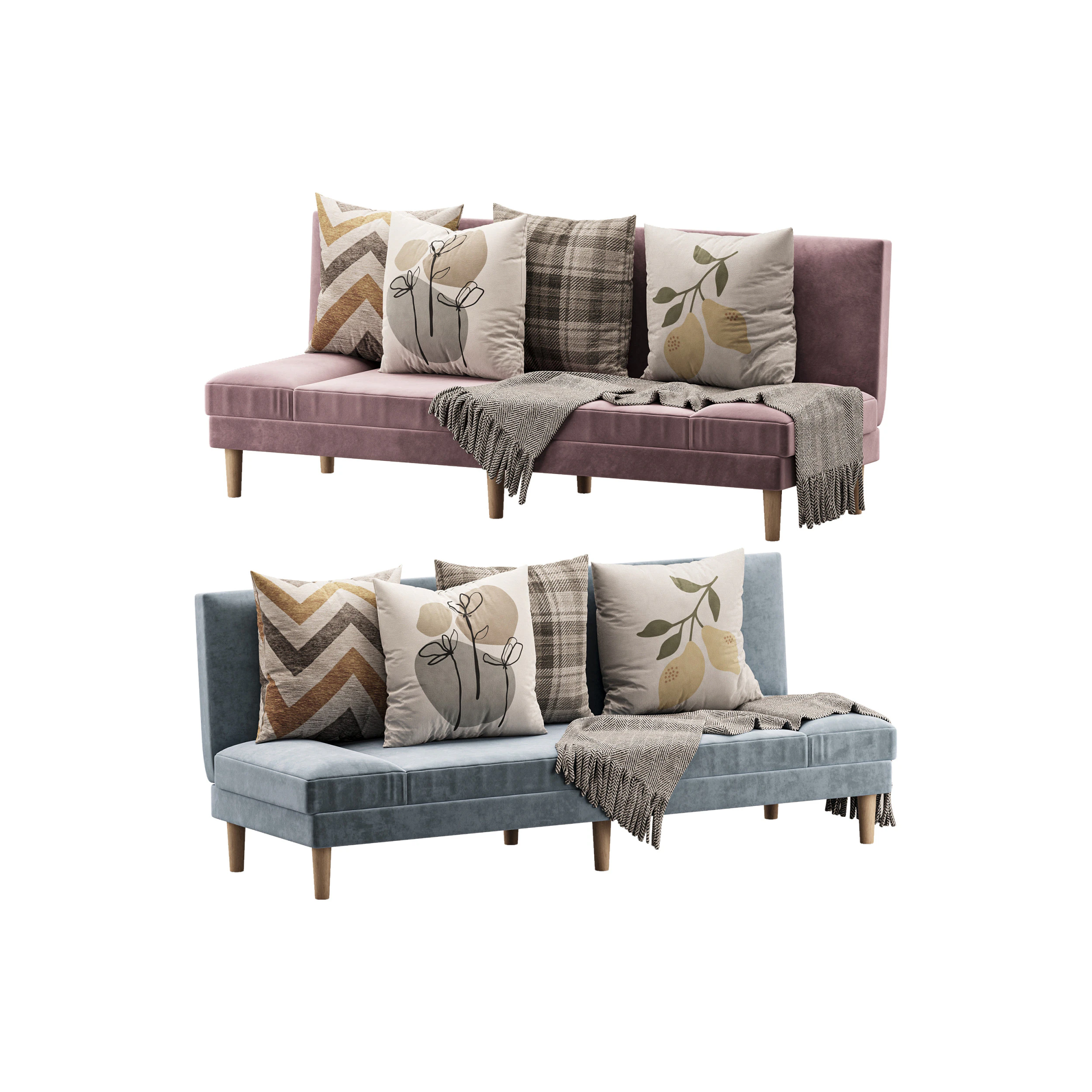 Armless Foldable Convertible Sofa 3D Model .c4d .max .obj .3ds .fbx .stl .blend 
