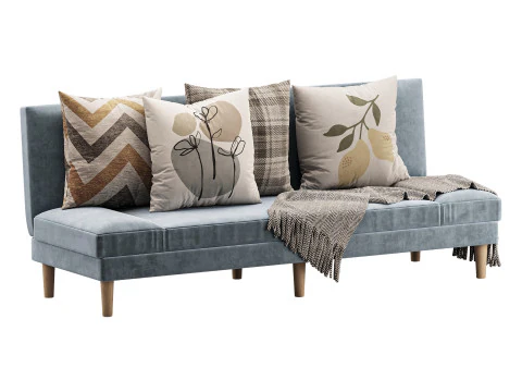 Armless Foldable Convertible Sofa 3D Model