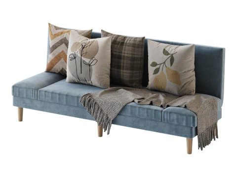 Armless Foldable Convertible Sofa 3D Model