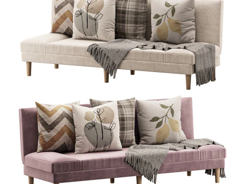 Armless Foldable Convertible Sofa 3D Model