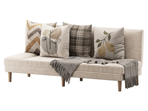 Armless Foldable Convertible Sofa 3D Model