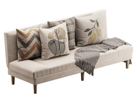Armless Foldable Convertible Sofa 3D Model