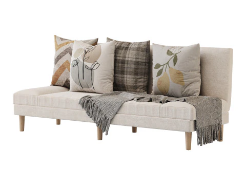 Armless Foldable Convertible Sofa 3D Model