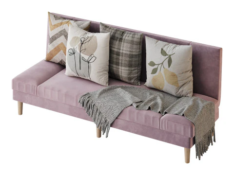 Armless Foldable Convertible Sofa 3D Model