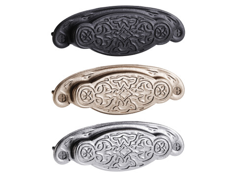 Black Floral Cabinet Drawer Cup Bin Pull Wrought Iron 3D Model