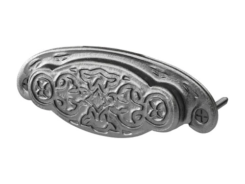 Black Floral Cabinet Drawer Cup Bin Pull Wrought Iron 3D Model