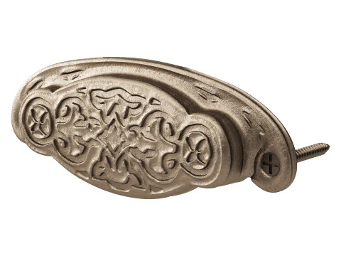 Black Floral Cabinet Drawer Cup Bin Pull Wrought Iron 3D Model