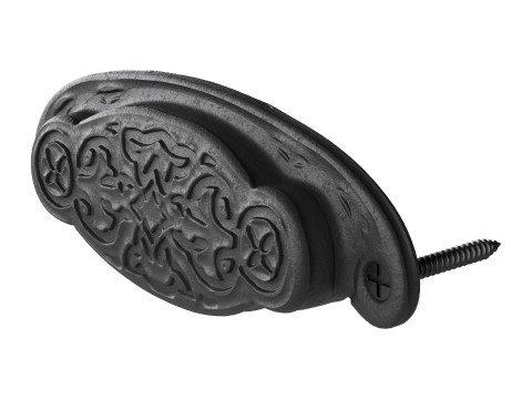 Black Floral Cabinet Drawer Cup Bin Pull Wrought Iron 3D-Modell