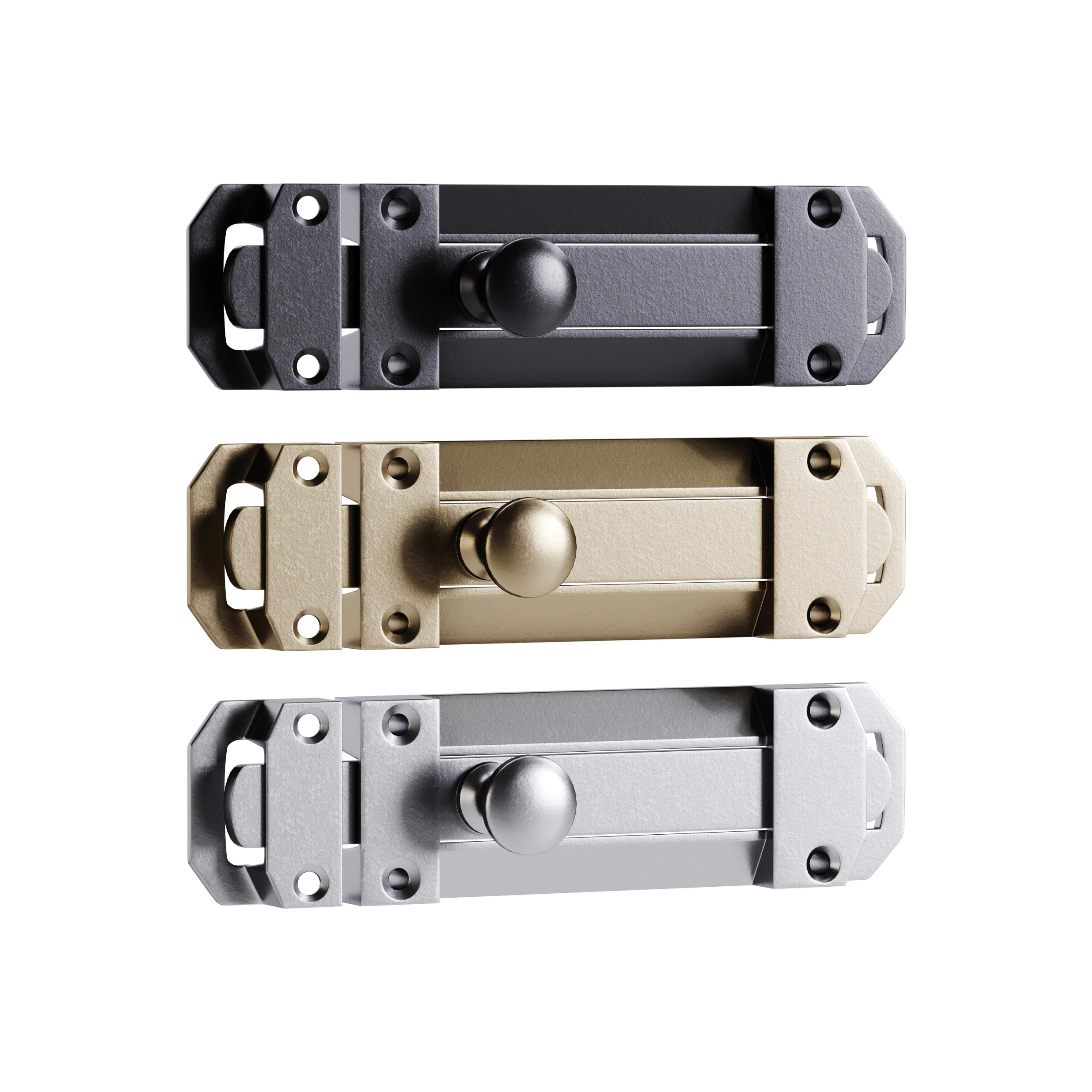 Brass Slide Bolt Door Latch 3D Model .c4d .max .obj .3ds .fbx .stl .blend 
