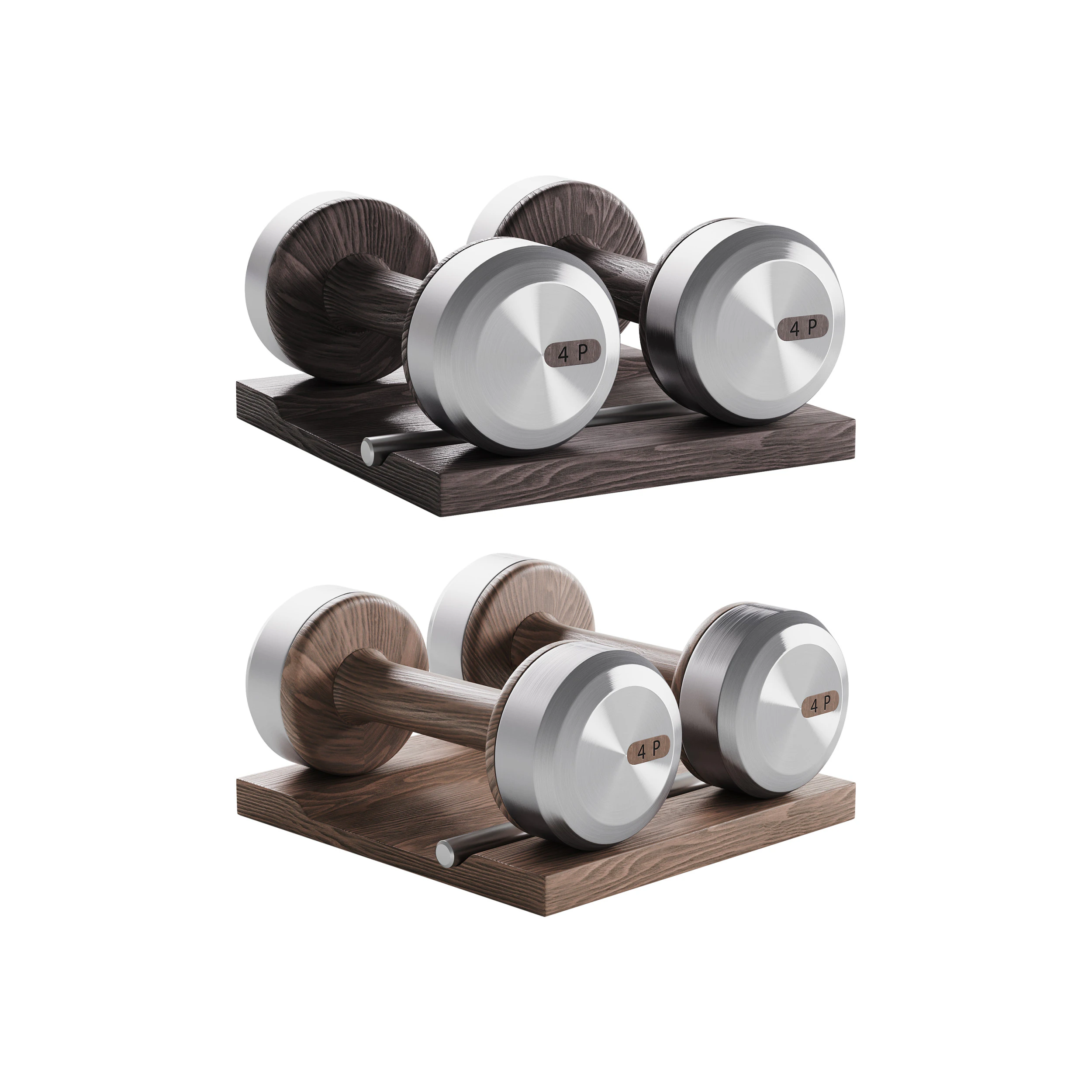 COLMIA Dumbbells Pair With Wooden Stand 3D Model .c4d .max .obj .3ds .fbx .stl .blend