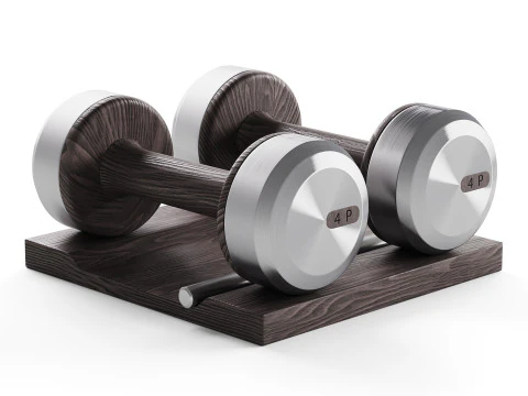 COLMIA Dumbbells Pair With Wooden Stand 3D Model