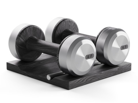 COLMIA Dumbbells Pair With Wooden Stand 3D Model