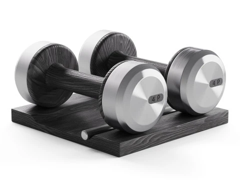 COLMIA Dumbbells Pair With Wooden Stand 3D Model
