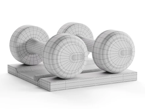 COLMIA Dumbbells Pair With Wooden Stand 3D Model