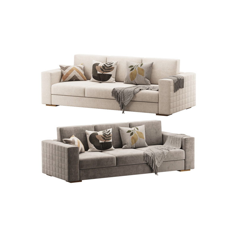 Furniture Port 3 Seater Off White Wooden Sofa 3D Model .c4d .max .obj .3ds .fbx .stl .blend