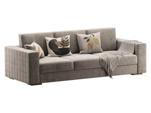 Furniture Port 3 Seater Off White Wooden Sofa 3D Model