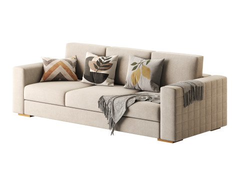 Furniture Port 3 Seater Off White Wooden Sofa 3D Model