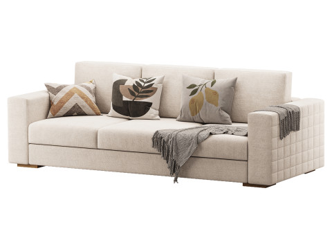 Furniture Port 3 Seater Off White Wooden Sofa 3D Model