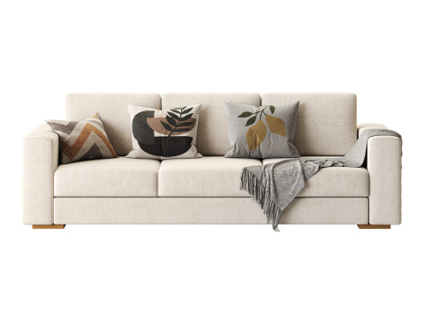 Furniture Port 3 Seater Off White Wooden Sofa 3D Model