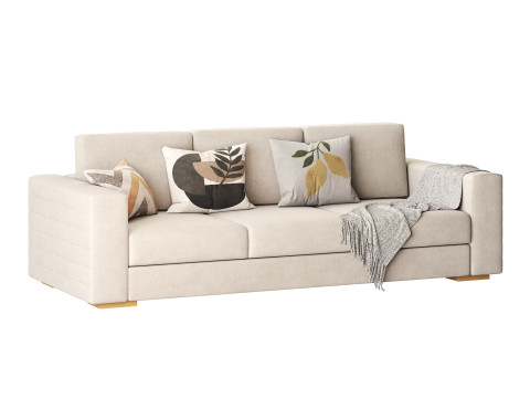 Furniture Port 3 Seater Off White Wooden Sofa 3D Model