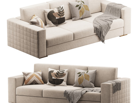 Furniture Port 3 Seater Off White Wooden Sofa 3D Model