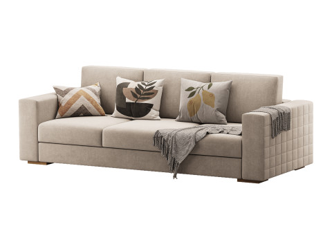 Furniture Port 3 Seater Off White Wooden Sofa 3D Model