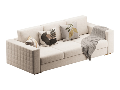 Furniture Port 3 Seater Off White Wooden Sofa 3D Model