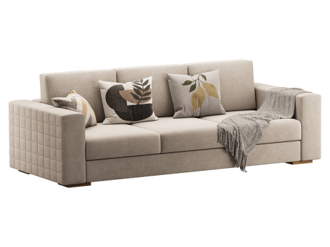 Furniture Port 3 Seater Off White Wooden Sofa 3D Model