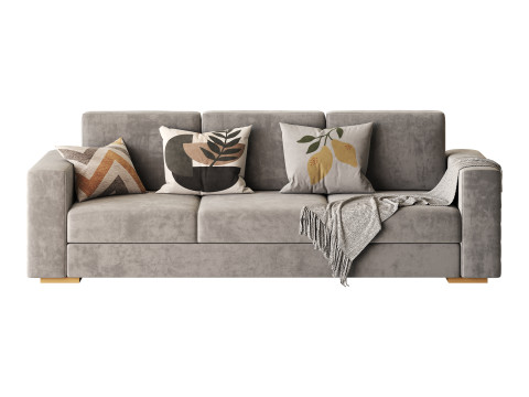 Furniture Port 3 Seater Off White Wooden Sofa 3D Model
