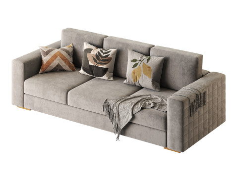 Furniture Port 3 Seater Off White Wooden Sofa 3D Model