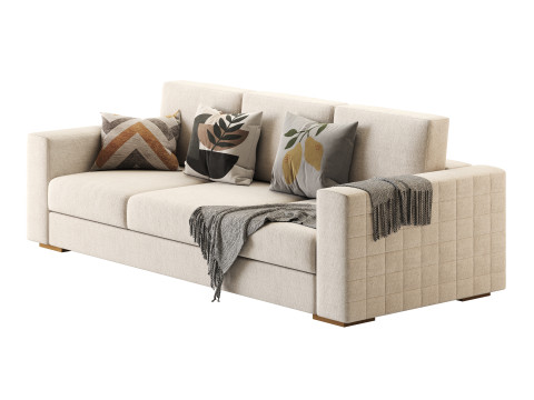 Furniture Port 3 Seater Off White Wooden Sofa 3D Model