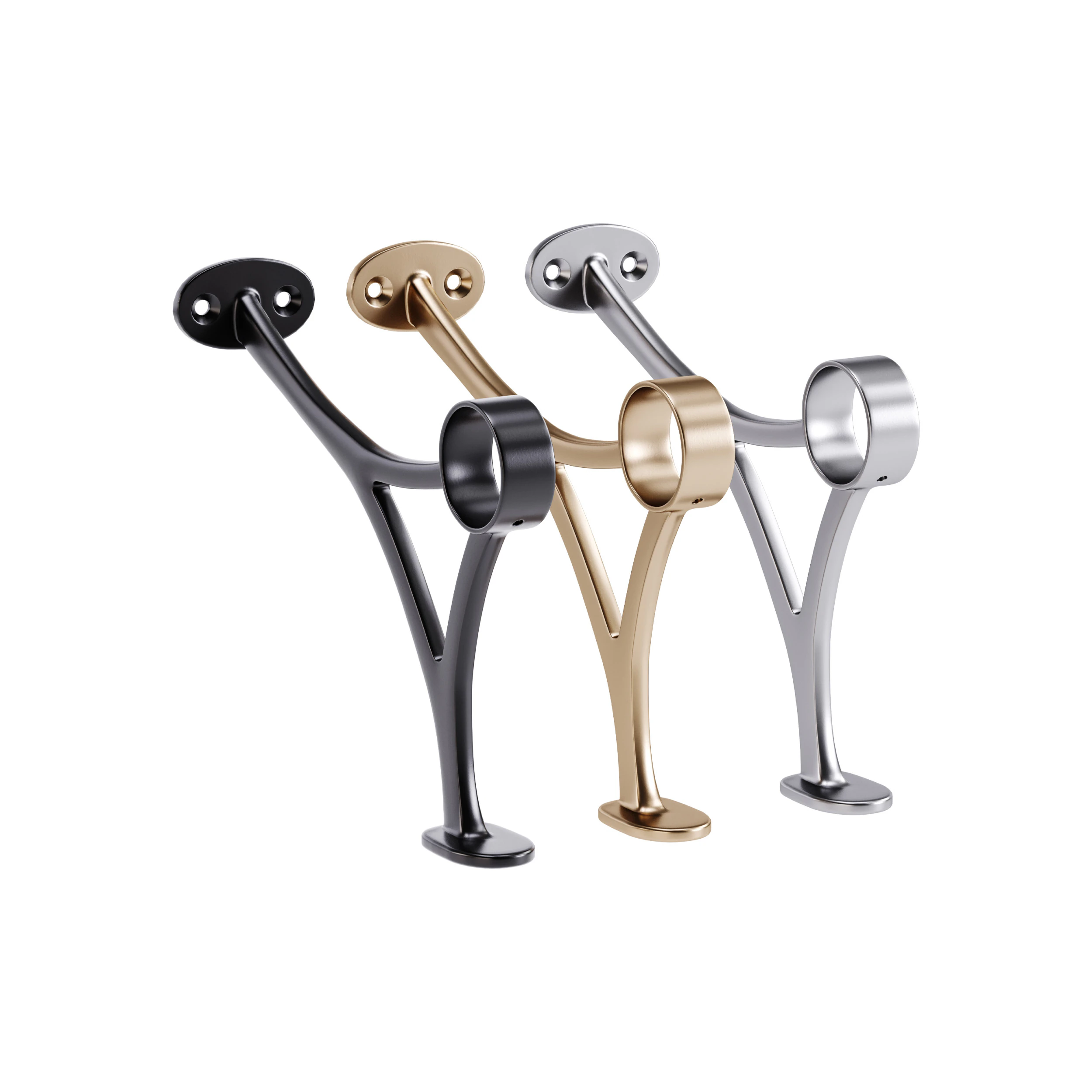 Polished Solid Brass Wall Mount Bar Bracket for Hanging Rail 3D Model .c4d .max .obj .3ds .fbx .stl .blend 