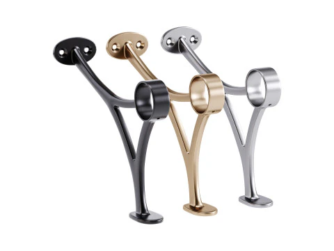 Wandbeugel van gepolijst massief messing voor ophangrail 3D Model