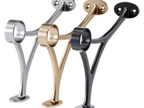 Polished Solid Brass Wall Mount Bar Bracket for Hanging Rail 3D Model