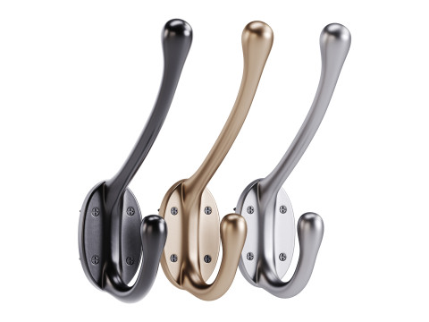 Wrought Iron Double Hook Black for Coats Towels Robes Model 3D