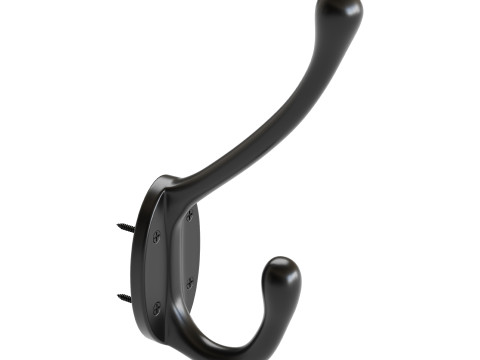 Wrought Iron Double Hook Black for Coats Towels Robes 3D Модель